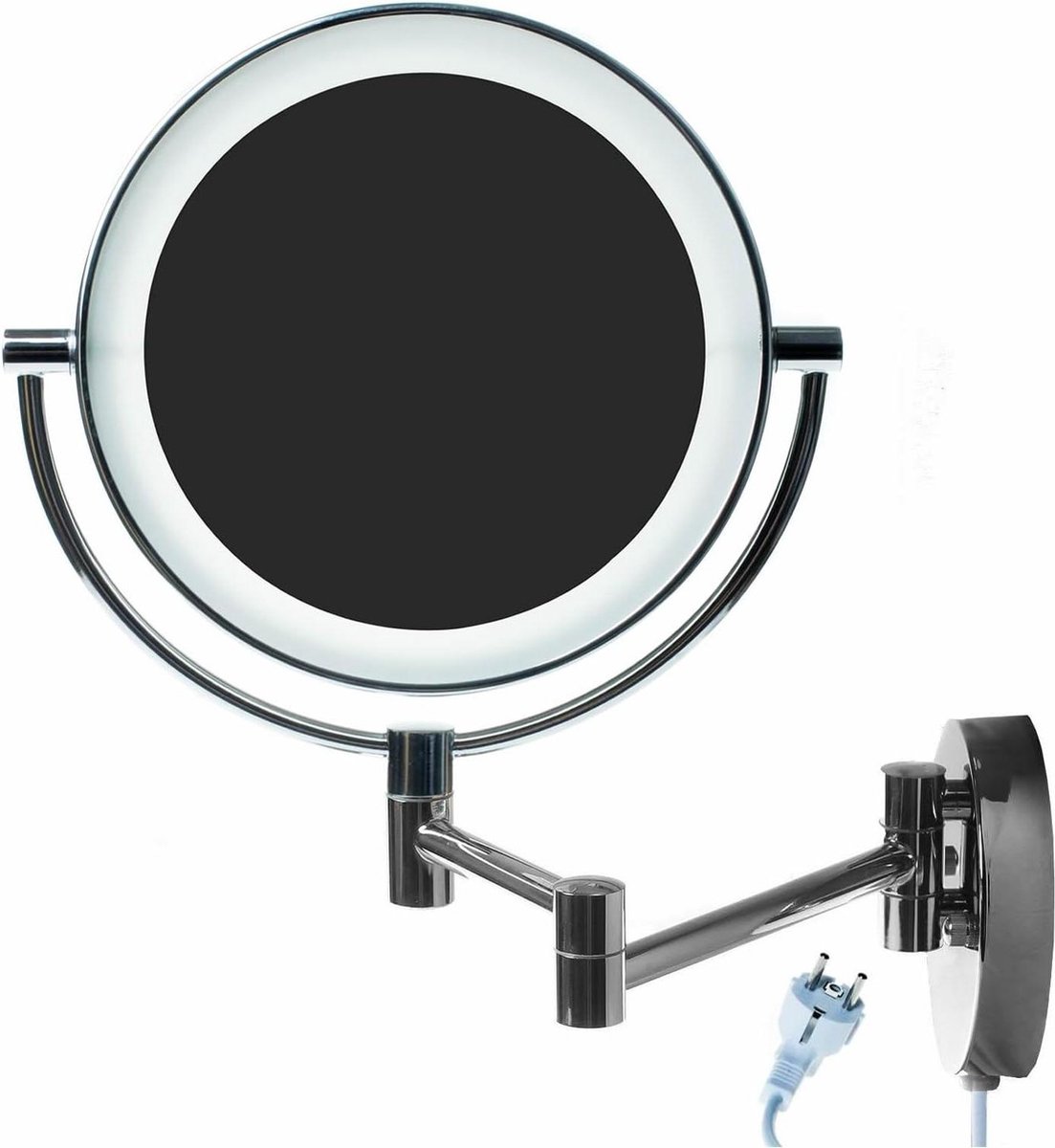 Wandcosmeticaspiegel met LED-verlichting 85 Inch - Cosmetische spiegel 10x vergroting - Verlichte dubbelzijdige make-up spiegel - Scheerspiegel - Badkamerspiegel met verstelbare arm - Metaal verchroomd KXD3129-10x