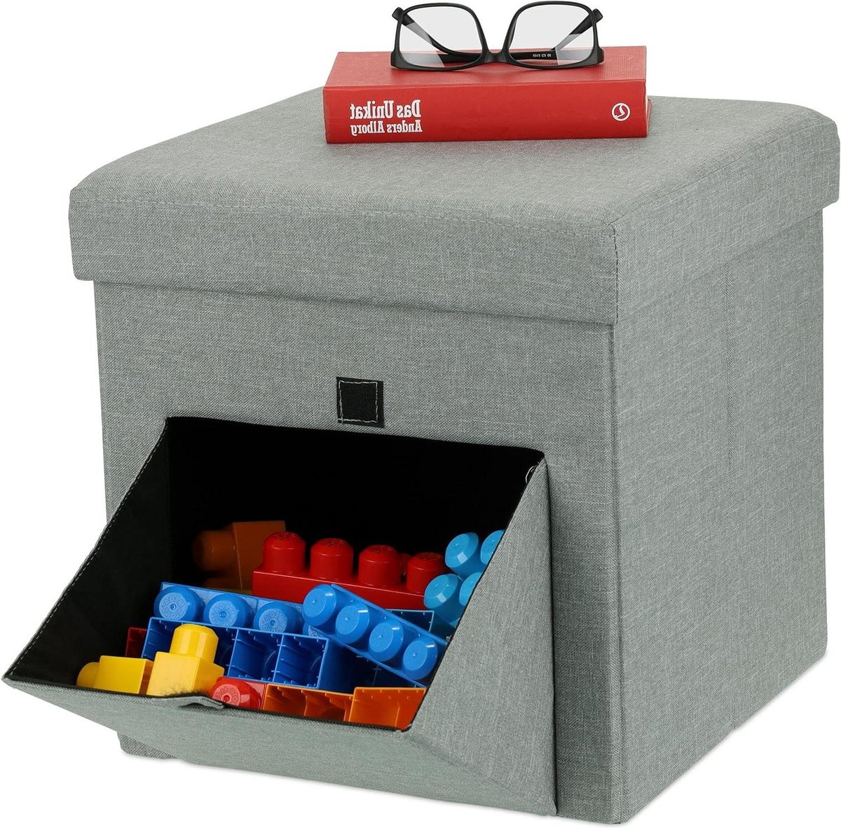 Opvouwbare hocker met opbergruimte - grijs - 38 x 38 x 38 cm - slaapkamer woonkamer - poef met klep & deksel