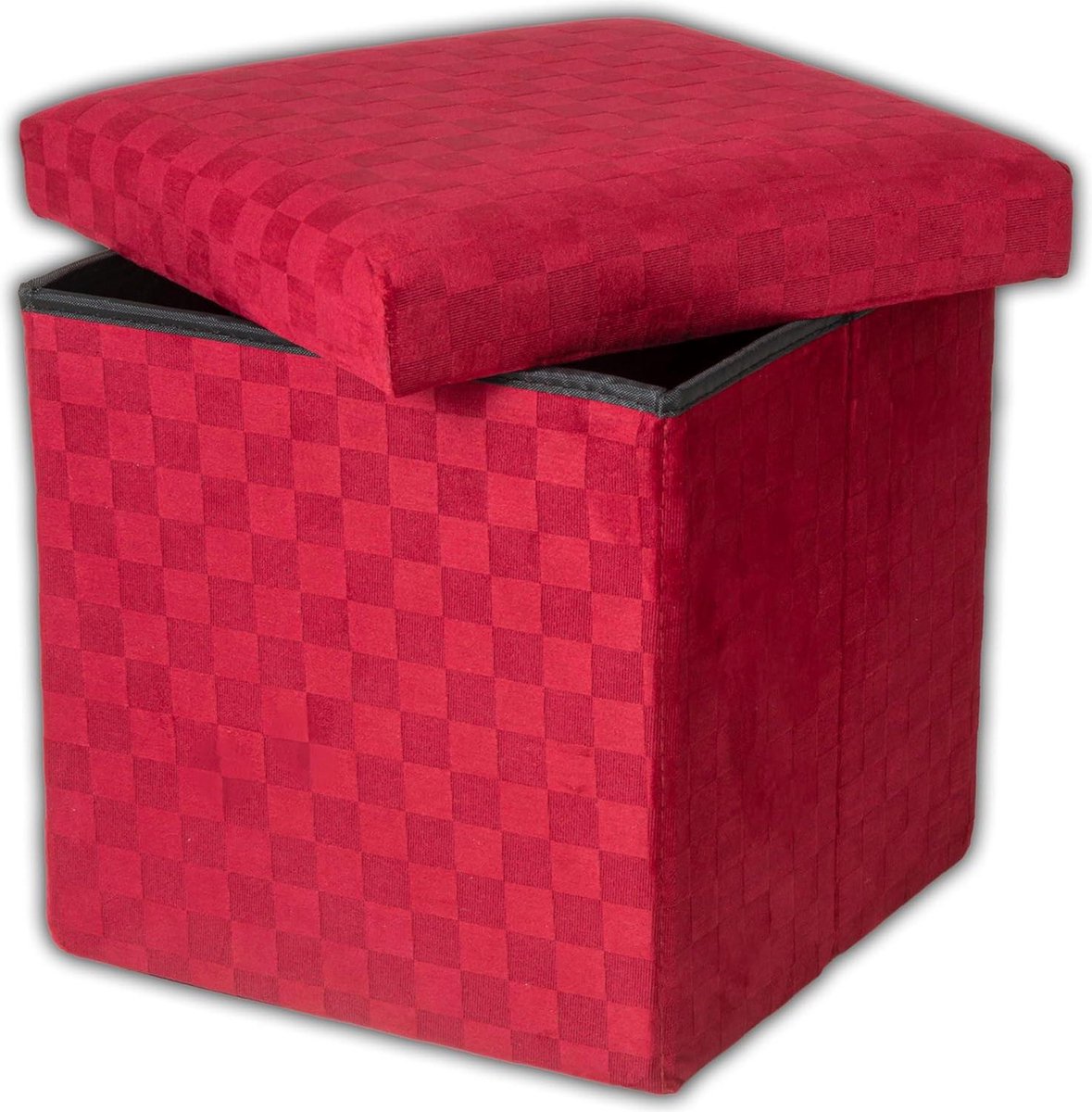 Robuuste en elegante inklapbare vierkante stoffen zitzak met ruitpatroon - 30 x 30 cm - thuis, woonkamer, slaapkamer - kruk ruimtebesparend - rood