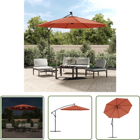 Foto: The living store hangende parasol terracotta 300 x 254 cm led verlichting