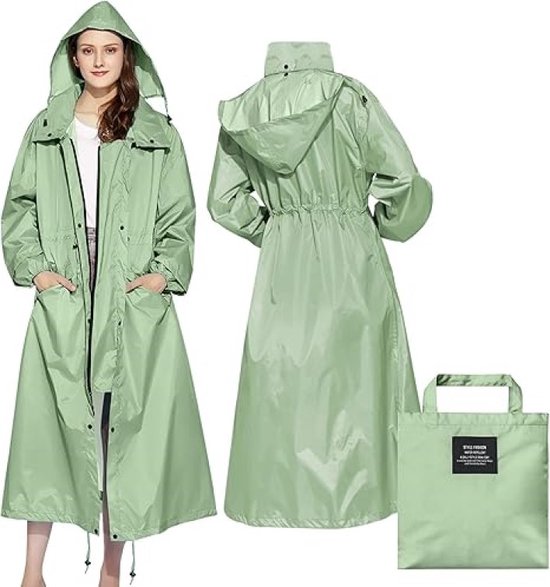 LAMA Stijlvolle lange regenjas uniseks volwassenen regenponcho met waterdichte zak. bol