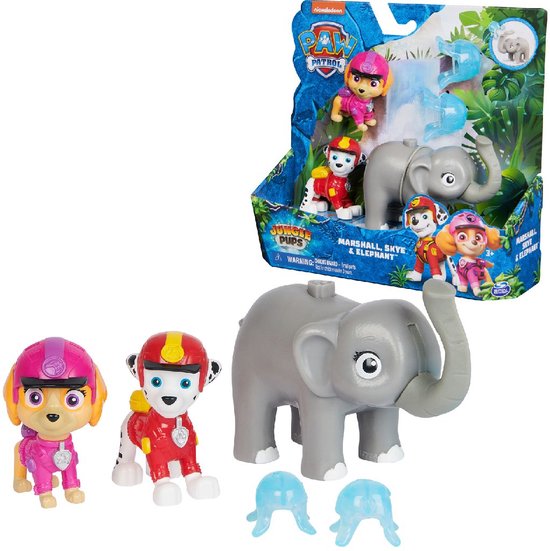 Foto: Paw patrol jungle pups marshall met skye en olifant speelfigurenset met projectielwerper