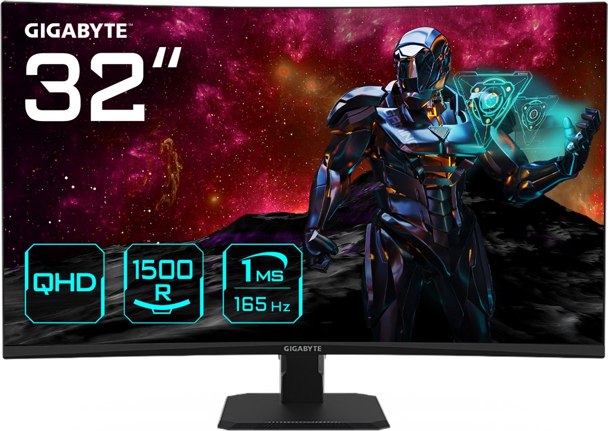 Gigabyte GS32QC - LED-Monitor 31.5" - 2560 x 1440 QHD - 165 Hz (175 Hz in OC modus) - 1 ms - 300 cd/m² - 3500:1 - zwart