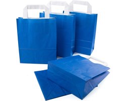 Kleine blauwe zakjes van kraftpapier met handvat - 100 stuks - geschenkzakje voor klanten en gasten - verpakking voor reclameartikelen - 18 x 8 x 22 cm