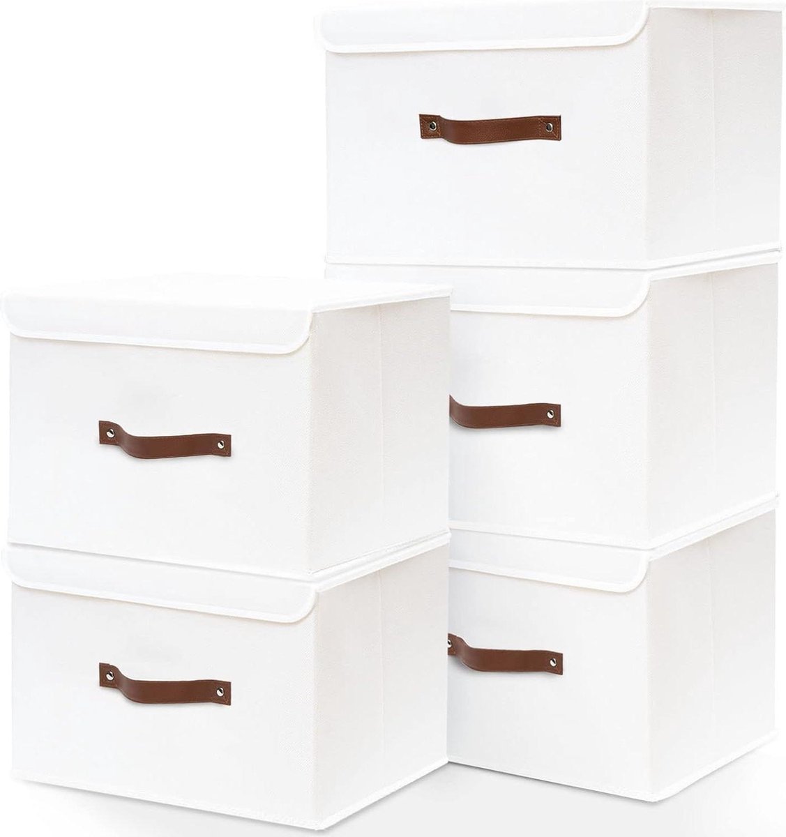 Opvouwbare opbergdozen met deksels - 5 stuks - handvat - organizer - 45x30x30cm - wit
