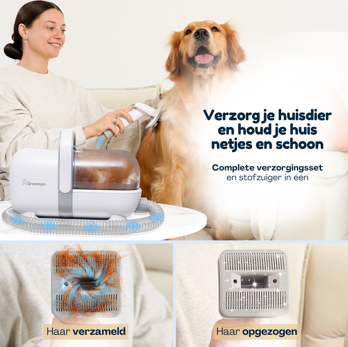 Hondentondeuse Met Stofzuiger - 20-Delig - 1,5L Opvangbak - Hondentrimmer Tondeuse - Honden Tondeuse - Honden Trimset - Incl. Video & E-book - Groomzo — afbeelding 5