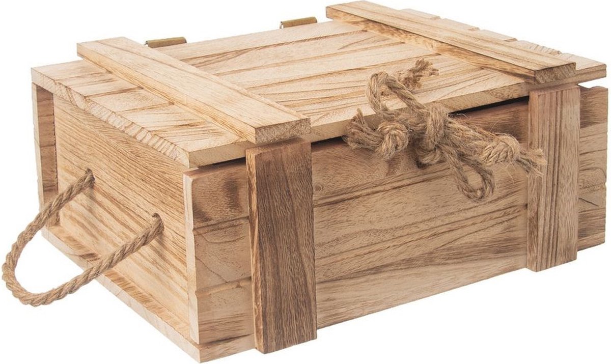 Opbergdoos met Deksel Houten 36x26x16 cm - Opbergbox - Opbergmand