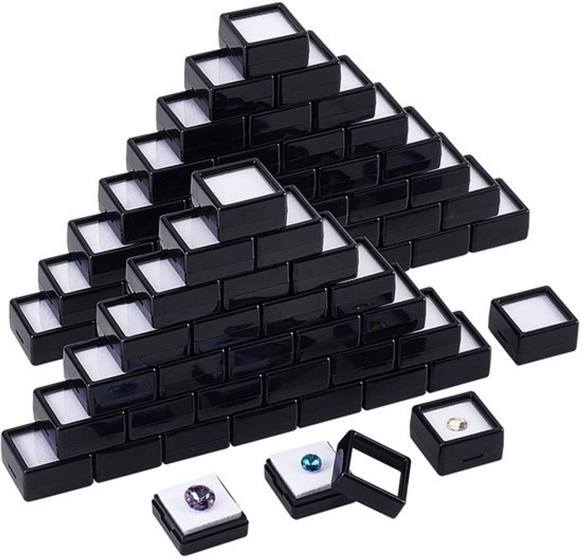 70 stks Zwarte Edelsteen Display Box - Plastic - 29.5mm - Dikte: 16mm