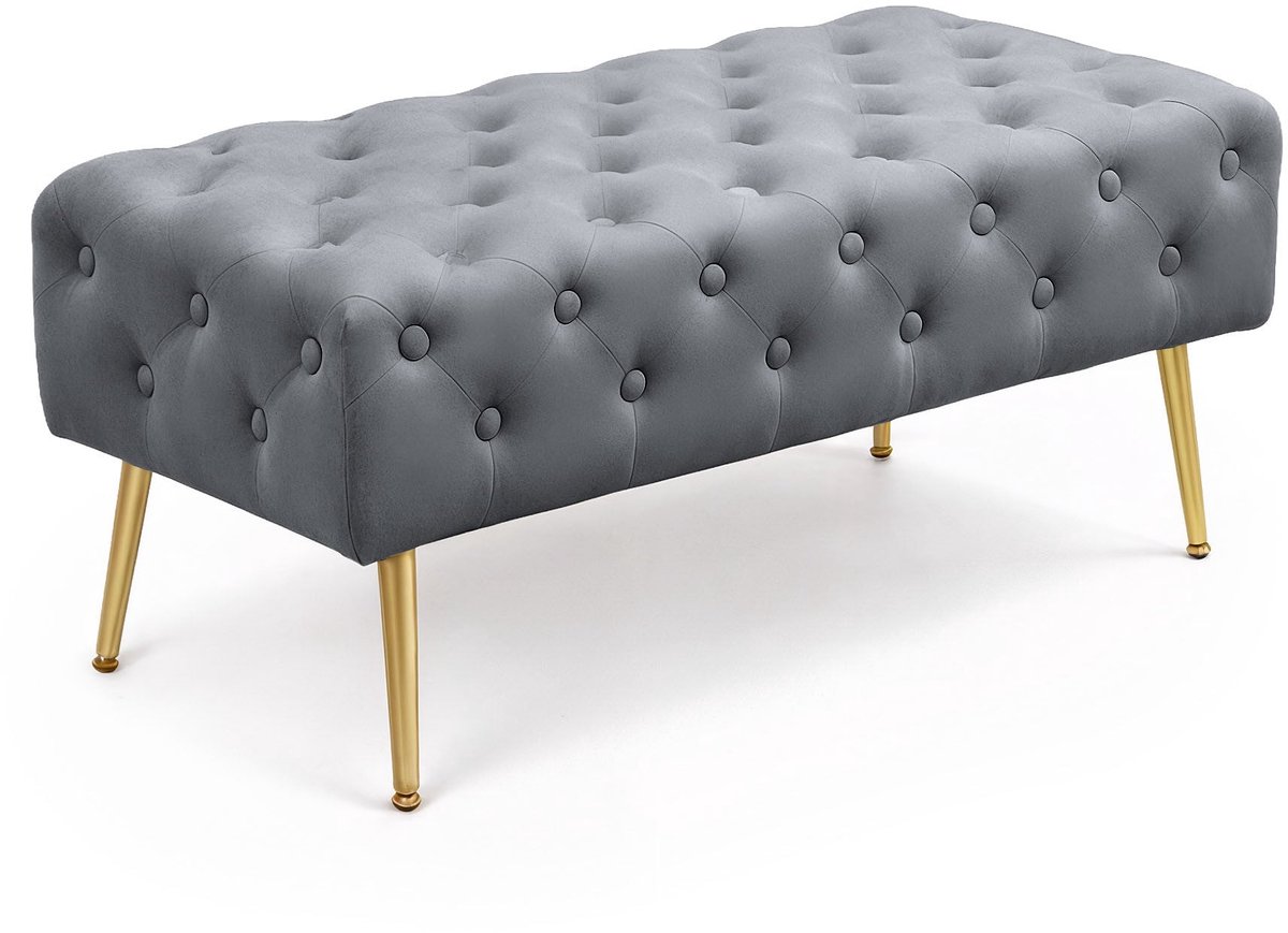 Gestoffeerde Bank MONACO 100 cm / Banken voor de Slaapkamer / Halbank / Bank met gewatteerd patroon / fluweel Bank met Gouden poten / Grafiet