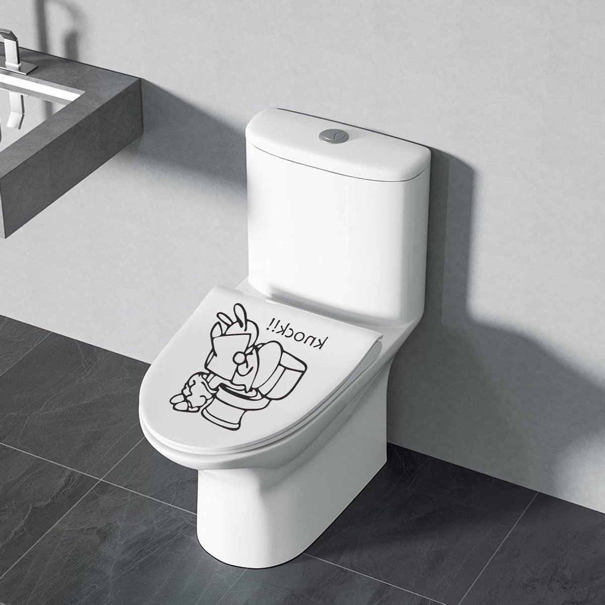 Ronte - Wc-dekselstickers voor grappige en zelfklevende designs, set van 2 stuks, UV-lijm inbegrepen - Badkamerdecoratie met muurstickers