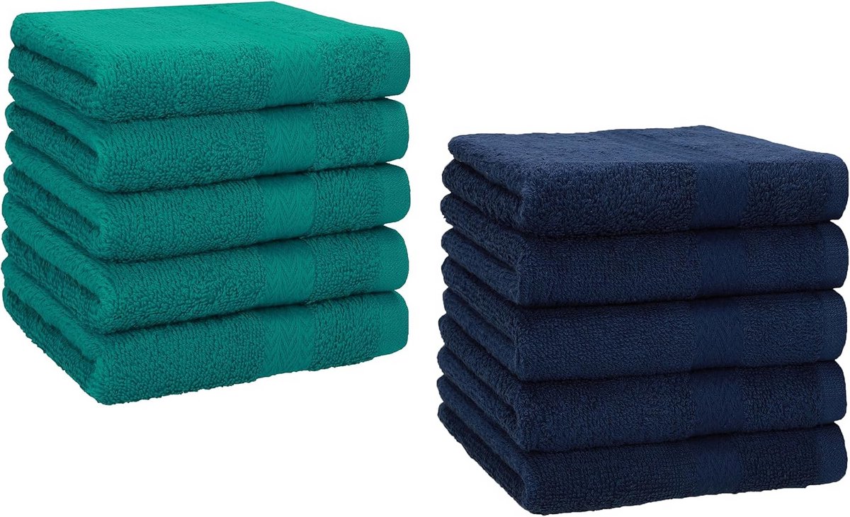 Premium zeepdoekjes 100% katoen 30x30 cm - smaragdgroen & donkerblauw
