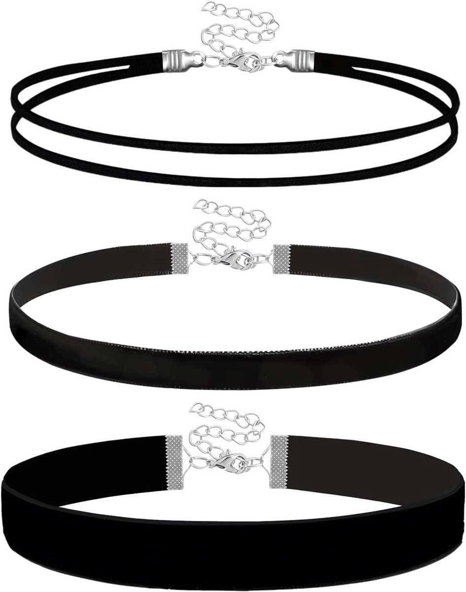 Ronte - Zwarte Fluwelen Choker Ketting Set voor Vrouwen - 3 stuks - Verstelbaar - Cosplay Halloween Feest Dans