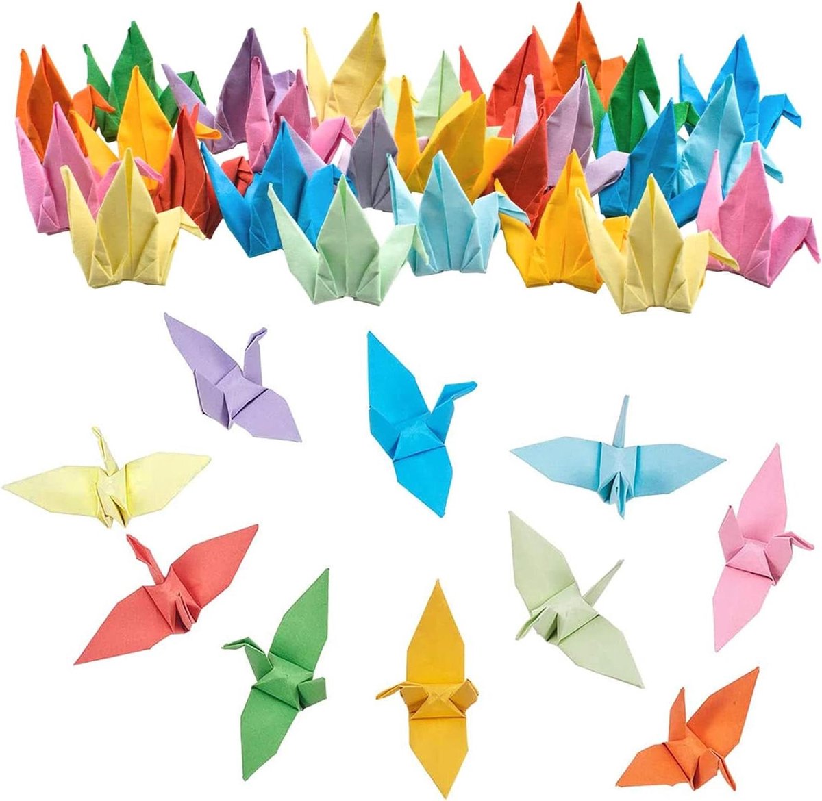 Ronte - Handgemaakte Origami Papier Kranen 100 Stuks - Voor Bruiloft Achtergrond en Home Decor - 7cm - 10 Gemengde Kleuren