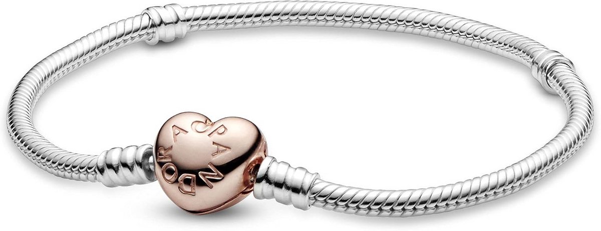 Armband met Hartvormige Sluiting en Slangketting - 14k Rosé Verguld