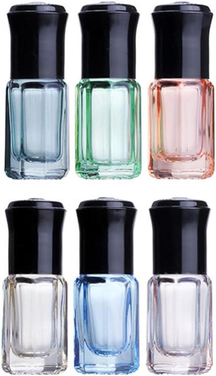 Ronte - Lege Hervulbare Glazen Roller Flessen 6 Stuks - Essentiële Olie Roll-on Flesjes - Reisformaat Parfum Rollerball - Stalen Bal - Willekeurige Kleur