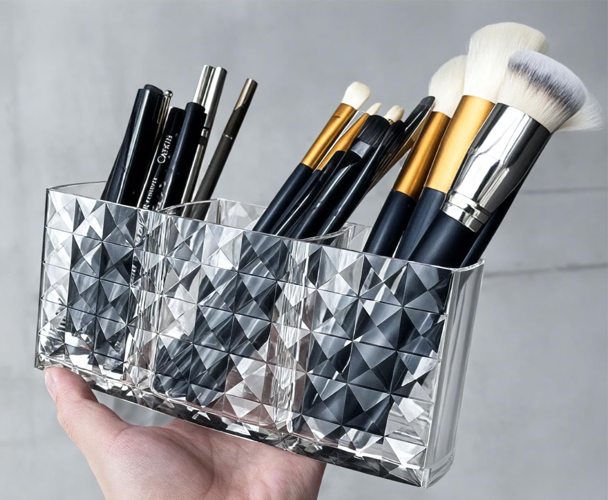 Unyqoos® Transparante acryl cosmetica-organizer met kristalontwerp en drie vakken