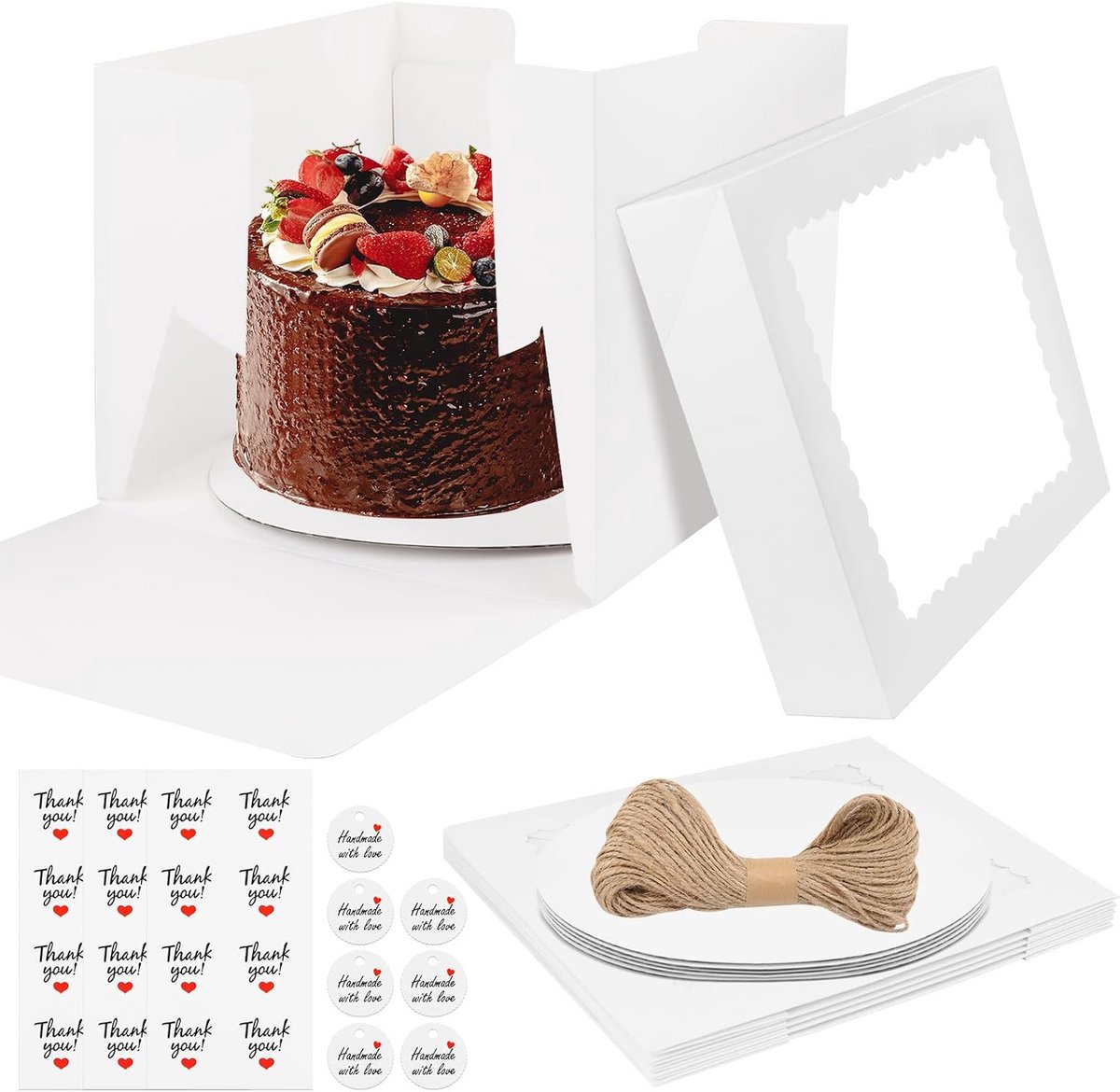 Taartdoos met Taartplank 25,4x25,4x20,3 cm - Set van 5 - Wit
