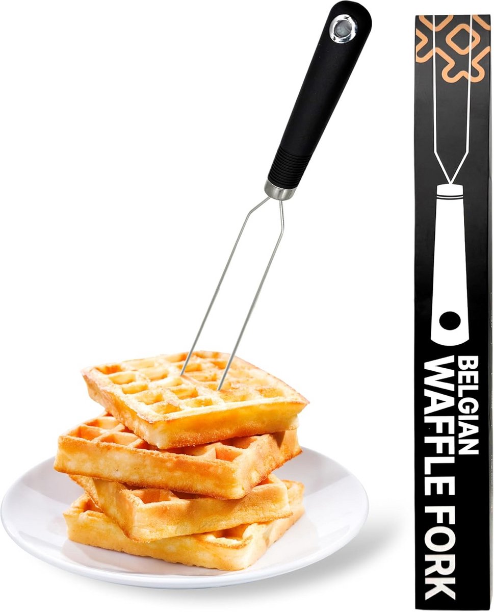 Wafelvork voor het serveren van Belgische wafels uit het rooster, gemaakt van roestvrij staal met siliconen handvat - hittebestendig en vaatwasmachinebestendig