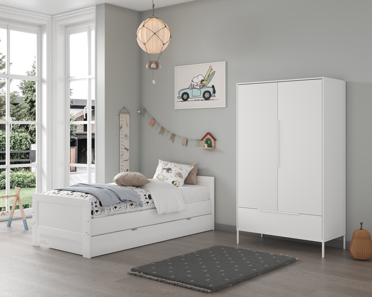 Born Lucky Tienerkamer Noel Wit 2 Delig Met Bed Met Lade Met Santiago Kledingkast