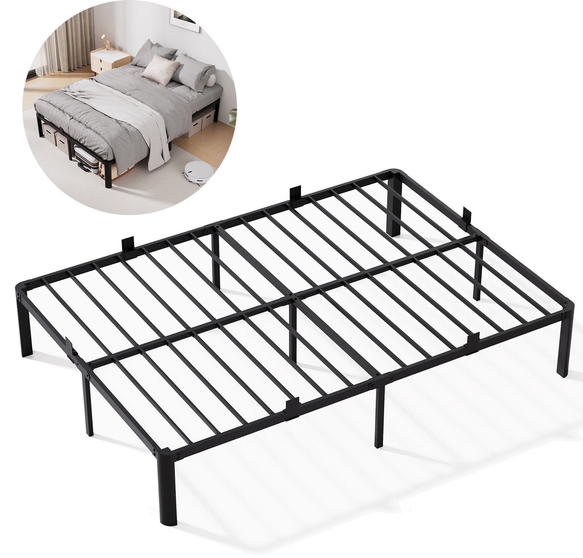 KUTAS Metalen bedframe 140x200 cm - Minimalistisch - Tweepersoonsbed - Stevig - Stil - Anti Slip - IJzeren Bed - metaal - Roestvrij - Duurzaam - Zwart