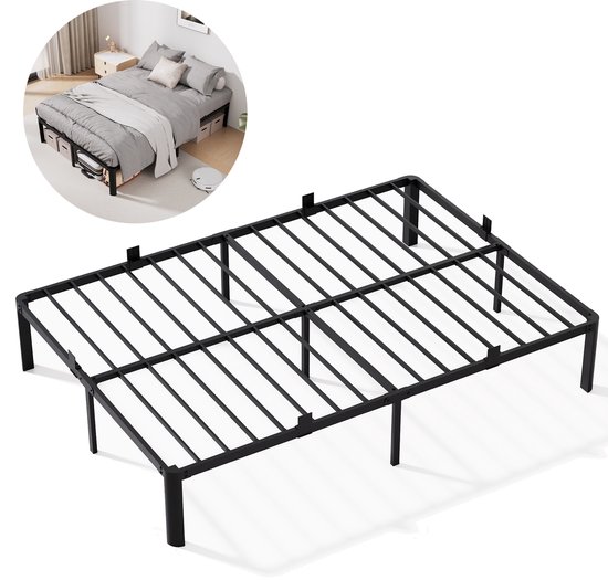 KUTAS Metalen bedframe 140x200 cm - Minimalistisch - Tweepersoonsbed - Stevig - Stil - Anti Slip - IJzeren Bed - metaal - Roestvrij - Duurzaam - Zwart