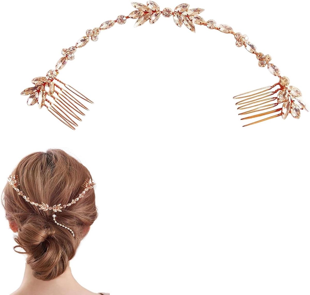 Ronte - Bruidshaarkammen voor Bruiloft en Jubileum in Roségoud, Valentijnsdag Accessoires