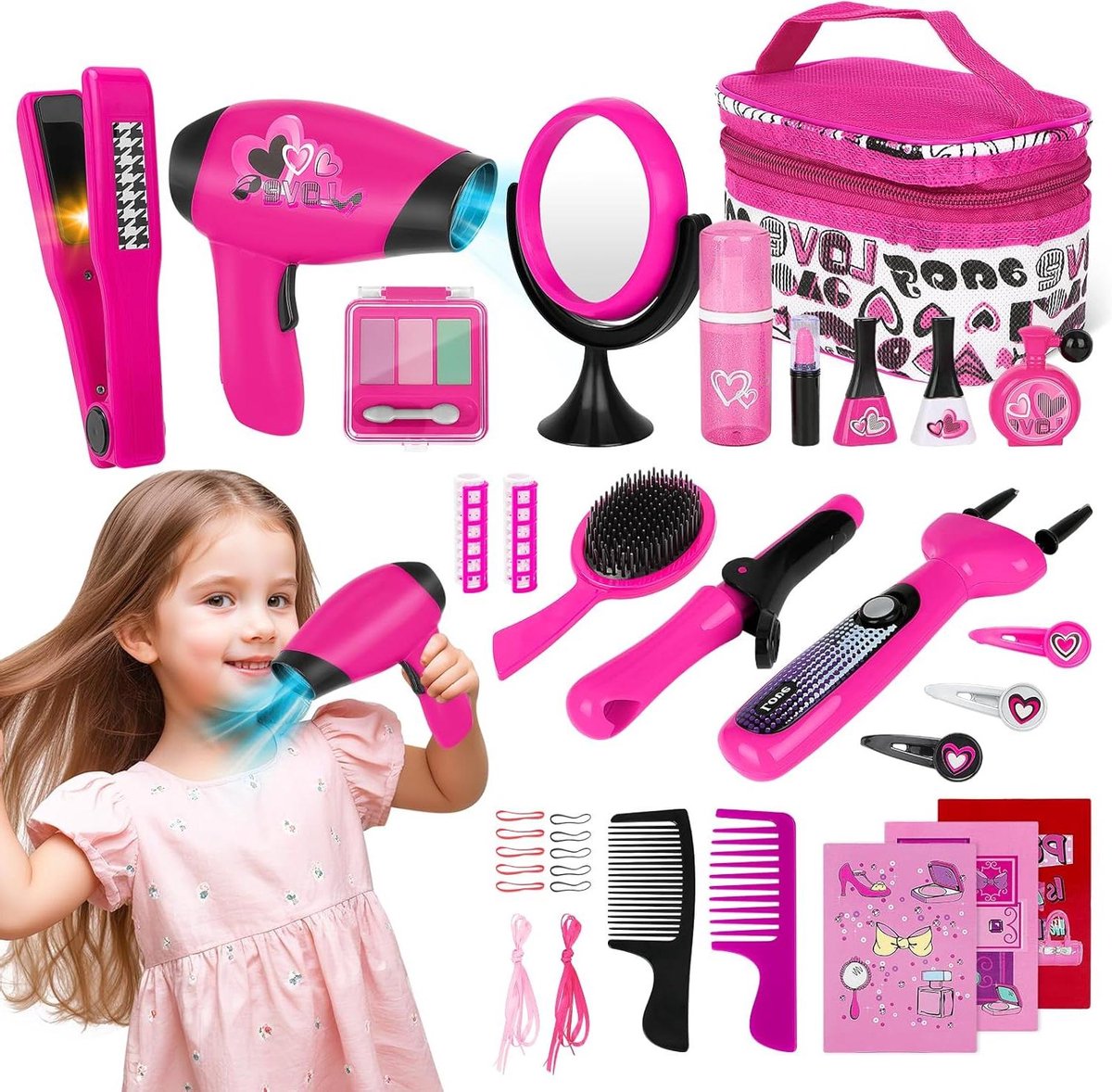 Ronte - Kapper Speelset met Nep Make-upaccessoires en Vlechtmachine - Leuke Beautycase voor Kinderen