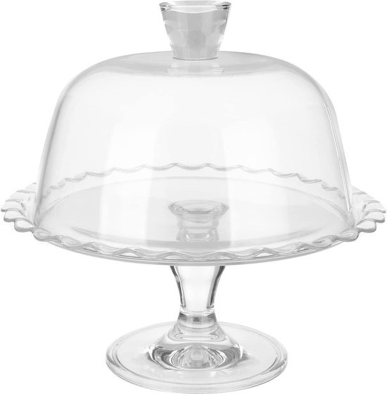 Glazen stolp 15cm hoog en 12cm breed met knop en blanco houten basis - 29312