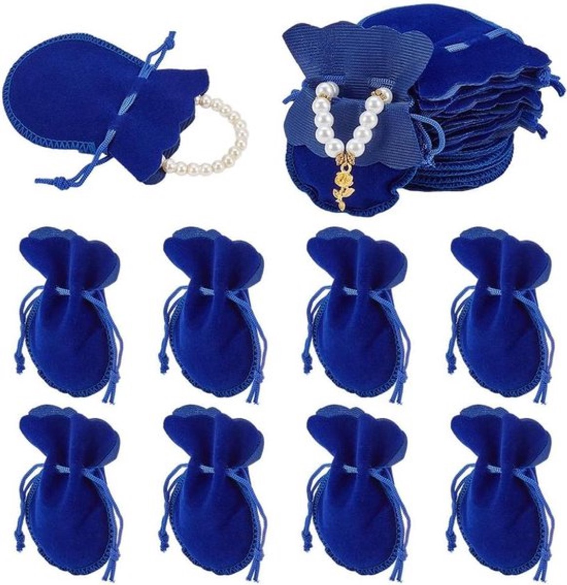 Allecto Plus - Fluwelen zakken 100 stuks 95 × 75 cm blauw voor feest en bruiloft. Elegante sieradenzakjes.