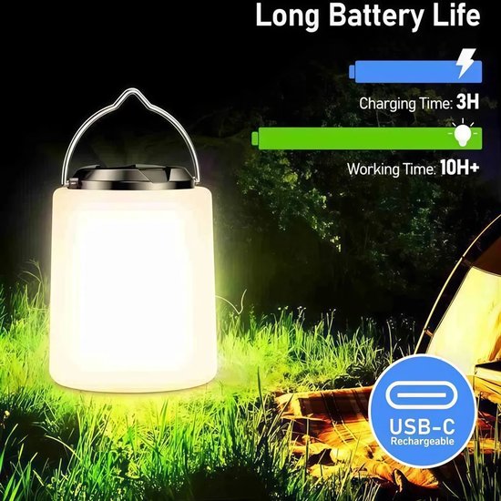 Set van twee oplaadbare campinglampen, 3000K warm wit licht, instelbare helderheid, 3 lichtstanden, meer dan 10 uur batterijduur, waterdicht. — afbeelding 5
