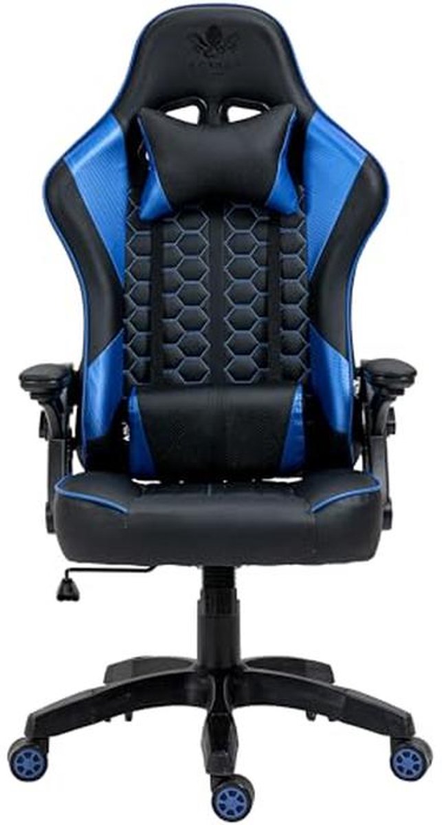 Ergonomische Gamingstoel met Verstelbare Armleuningen en Nek- en Lendenkussens - Zwart-Blauw — afbeelding 3