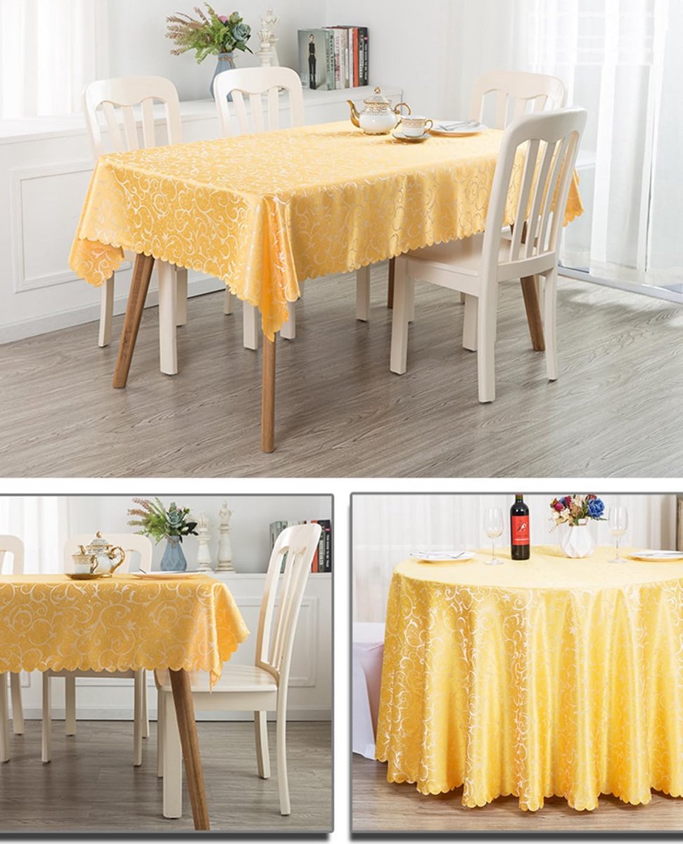 Rond Tafelkleed Jacquard Geel 160cm Luxe voor Feest of Thuisgebruik