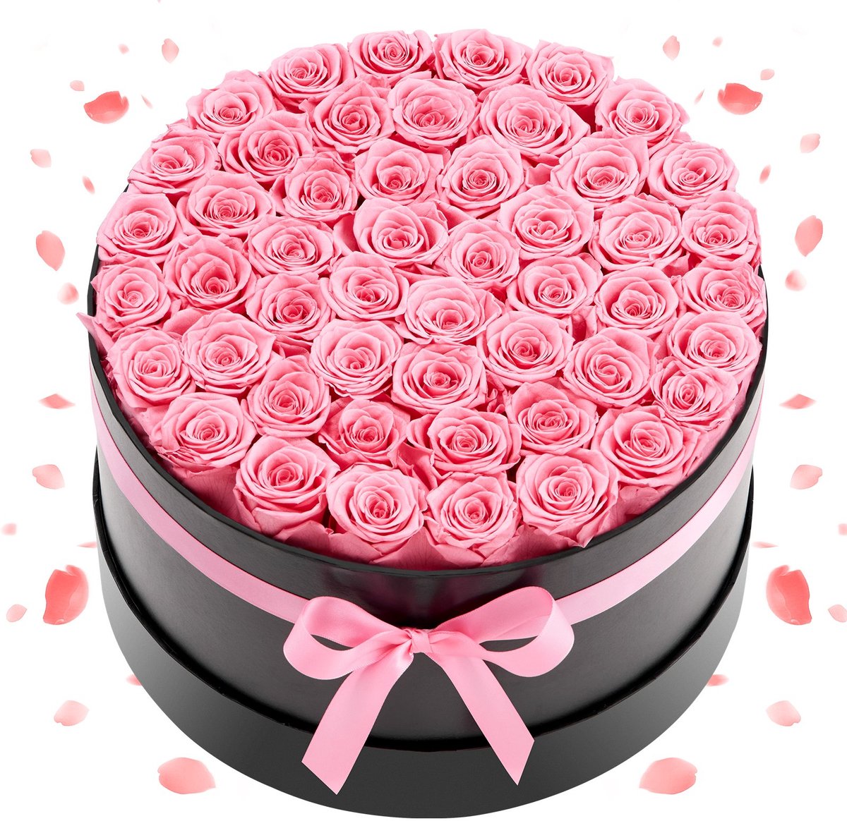 Eeuwige Rozen - Ronde Doos - Geconserveerd Boeket - 50 Stuks - Langdurig Houdbaar - Cadeau voor Haar - Voor Bruiloft/Moederdag/Valentijn/Kerst - Roze