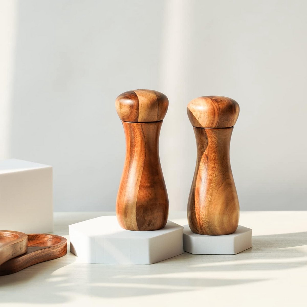 Set van 2 Zout- en Pepermolens 15.5cm met Keramisch Molenwerk en Acaciahout