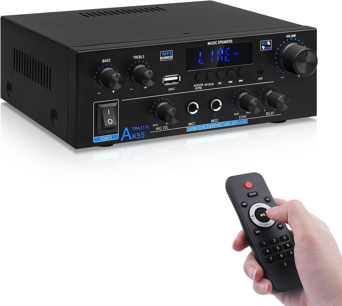 Bluetooth 5.0 HiFi Stereo Audio Versterker met Microfoon & FM Radio