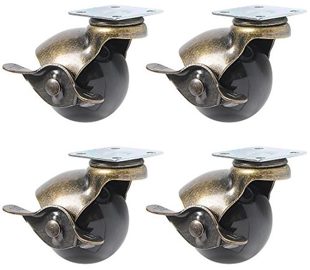 Set van 4 zwenkwielen met dop, 360 graden draaibaar, 2 inch, vintage brons