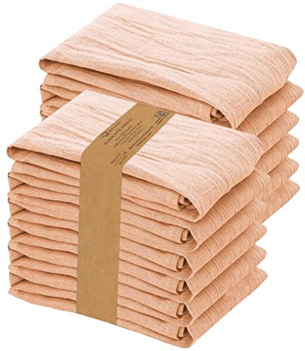 100% Katoenen Bloemzak Theedoeken - 12 Pack, Perzik