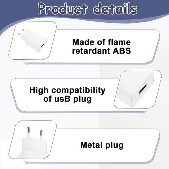 5W USB-oplader Set Van 2 Stuks – Ultradun, 2 Poorten (USB-C + A) – 5V/1A – Wit – Voor IPhone, E-reader, Tandenborstel, MP3 En Meer