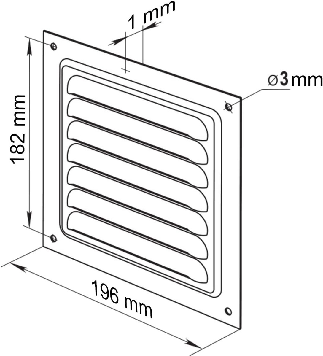 Vierkante metalen ventilatierooster 20x20 cm met insectengaas voor binnen en buiten