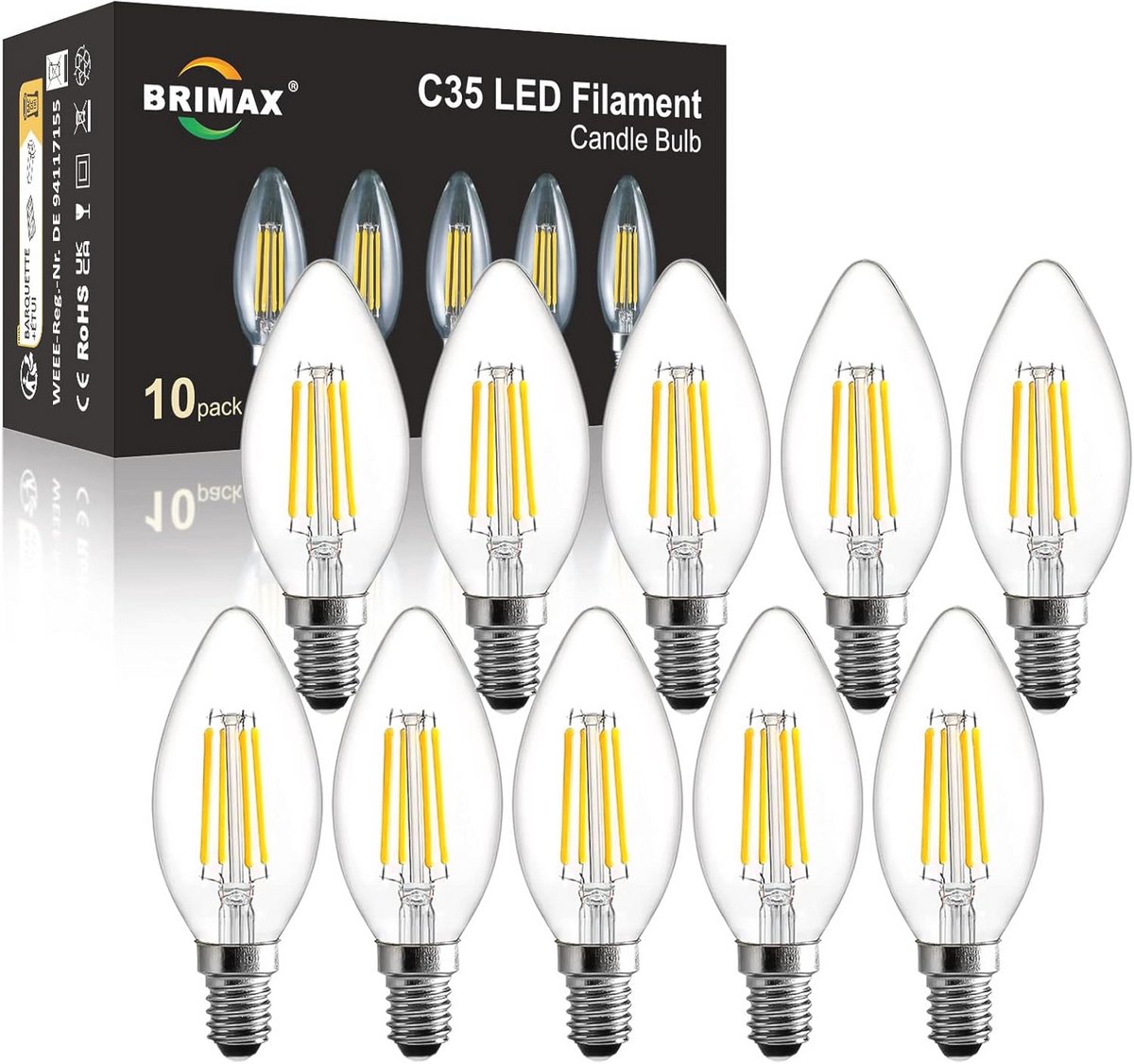 5-pack E14 LED Kaarslampen 2700K Warm Wit 6W 600lm Vervangingslampen voor Kroonluchters en Tafellampen
