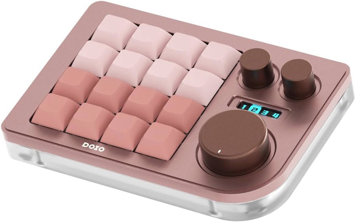 Programmeersbaar Macro Pad met 16 Toetsen en 3 Roterende Knoppen - Mini Toetsenbord in Roze
