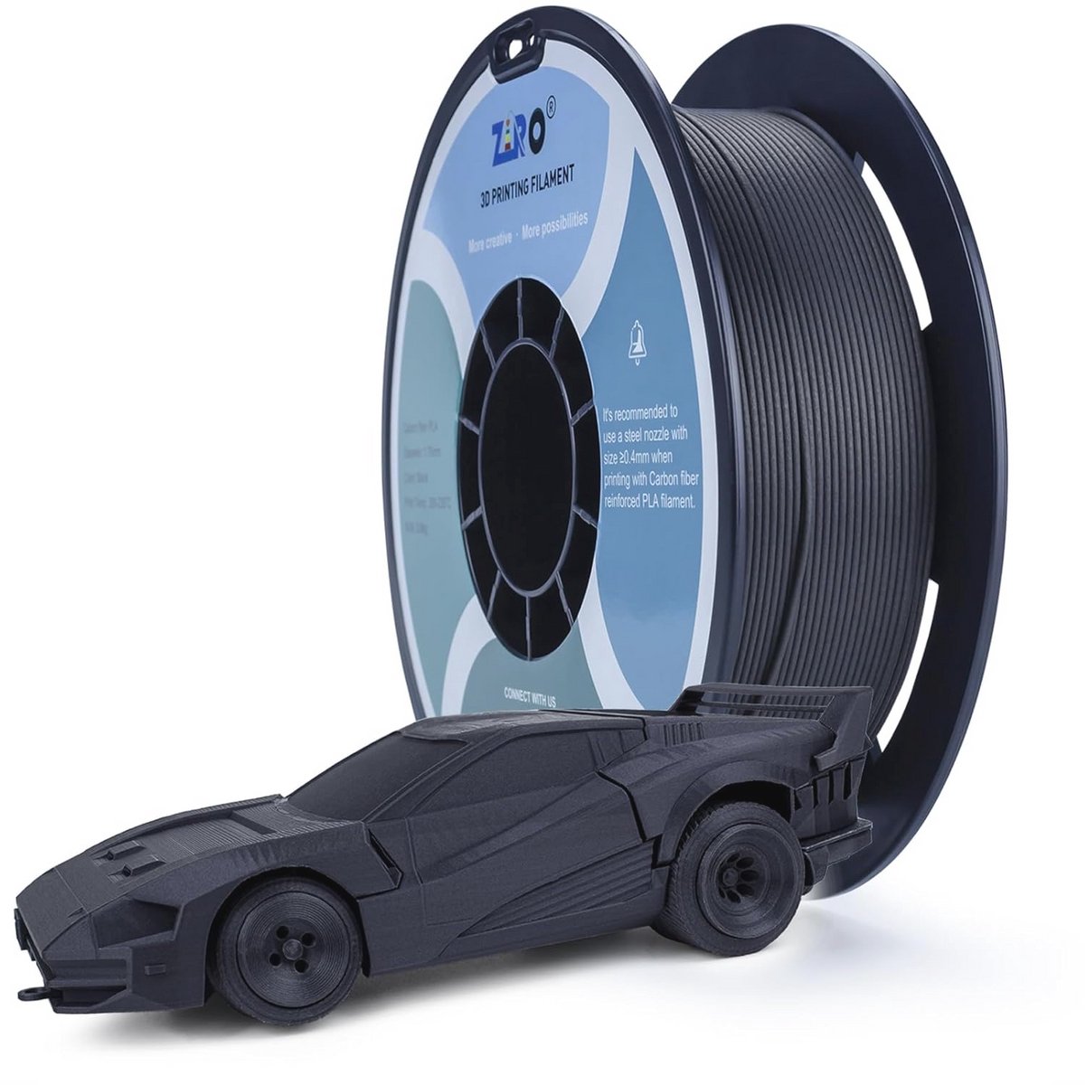 Koolstofvezel PLA Filament 1.75mm - 3D Printer Filament 0.8KG Zwart