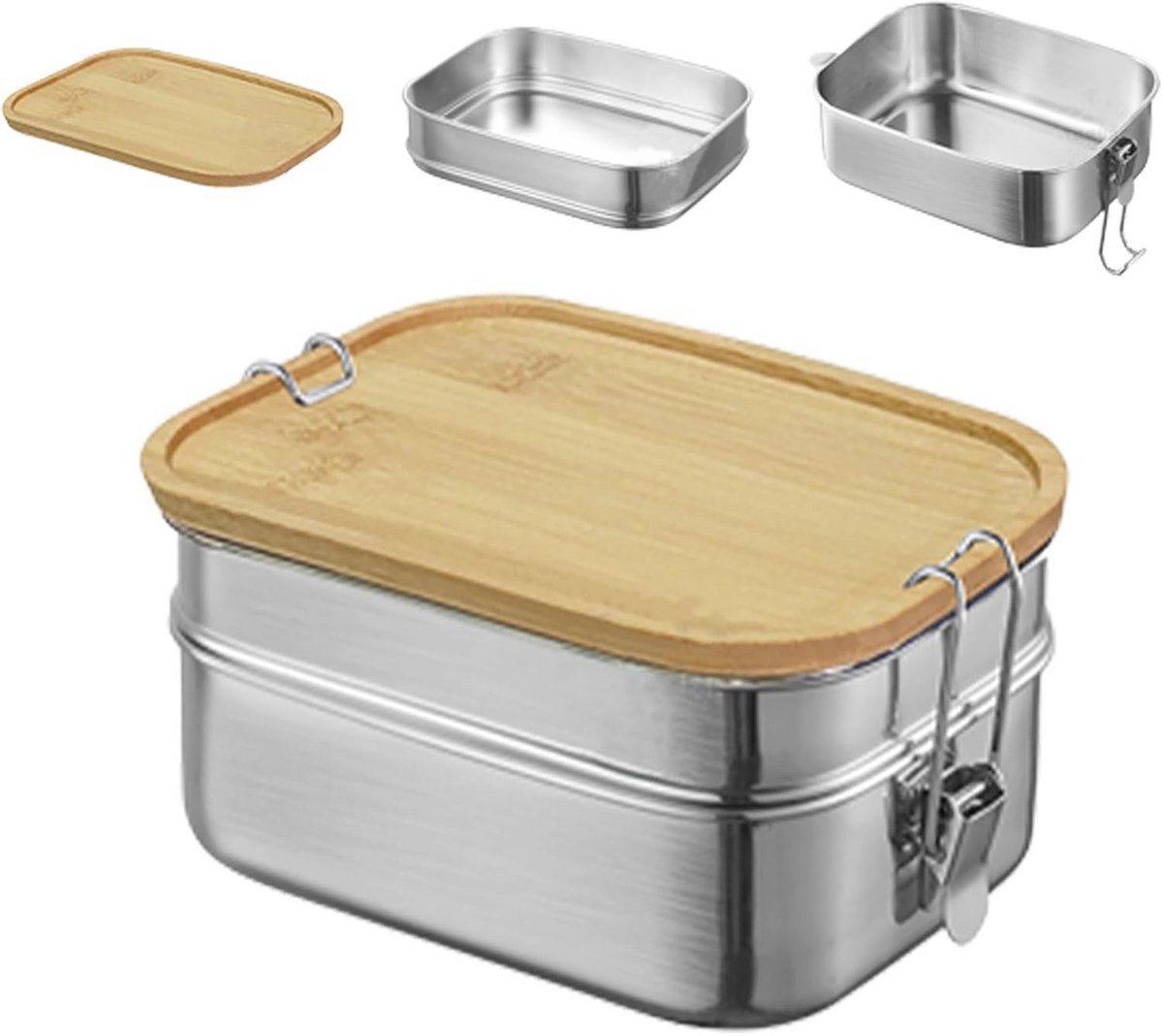Bento Lunchbox roestvrij staal met 2 vakken - Ideaal voor school en uitstapjes