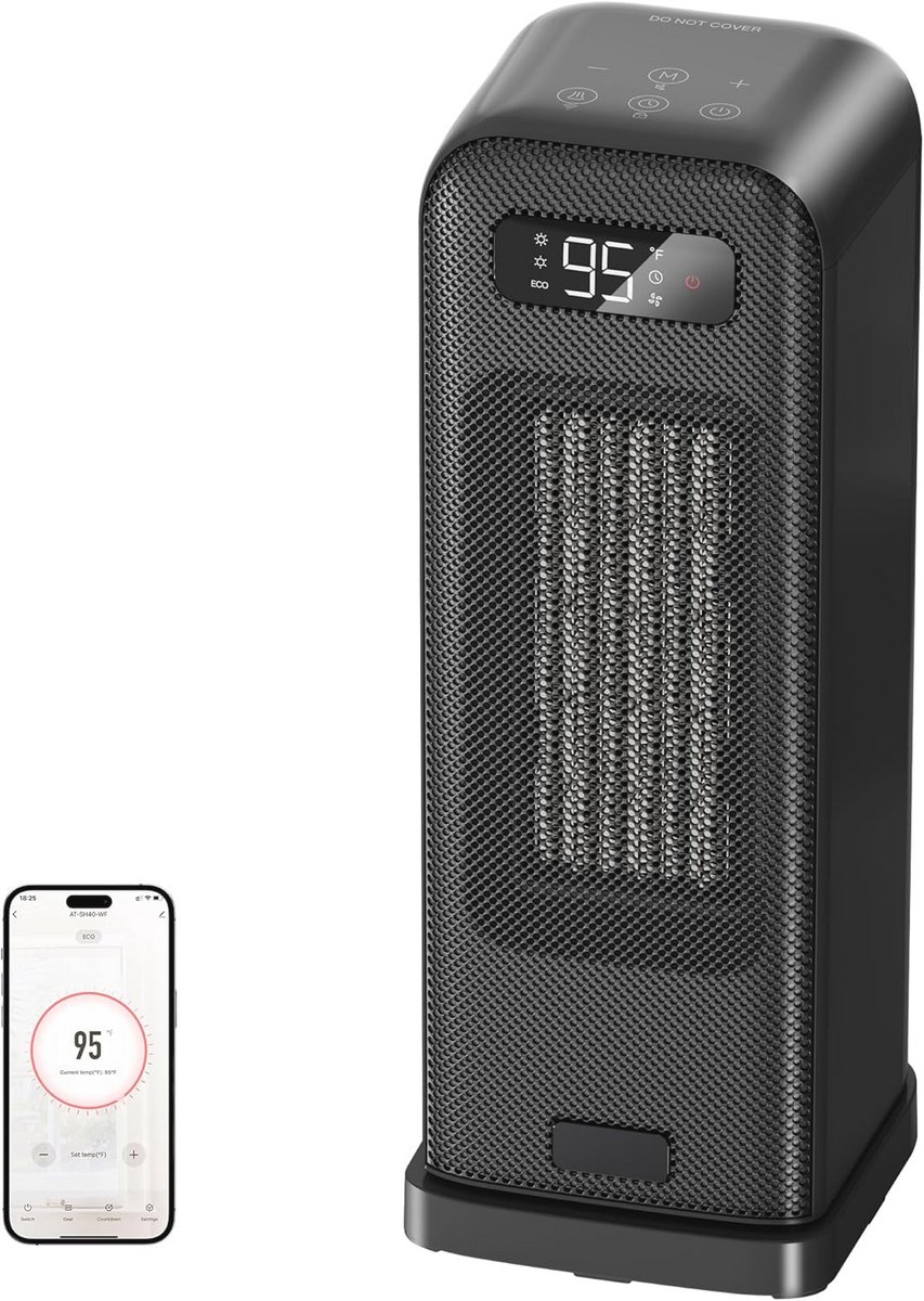 Energi besparende elektrische ventilatorkachel 1500 W met WiFi en spraakbediening