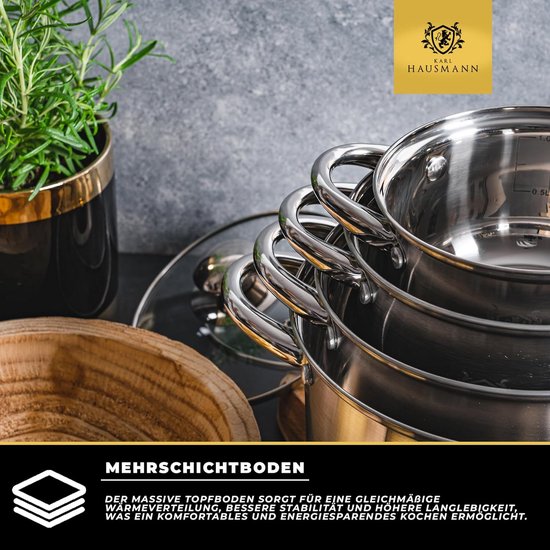 Karl Hausmann RVS Pan 4L met Glazen Deksel - Geschik