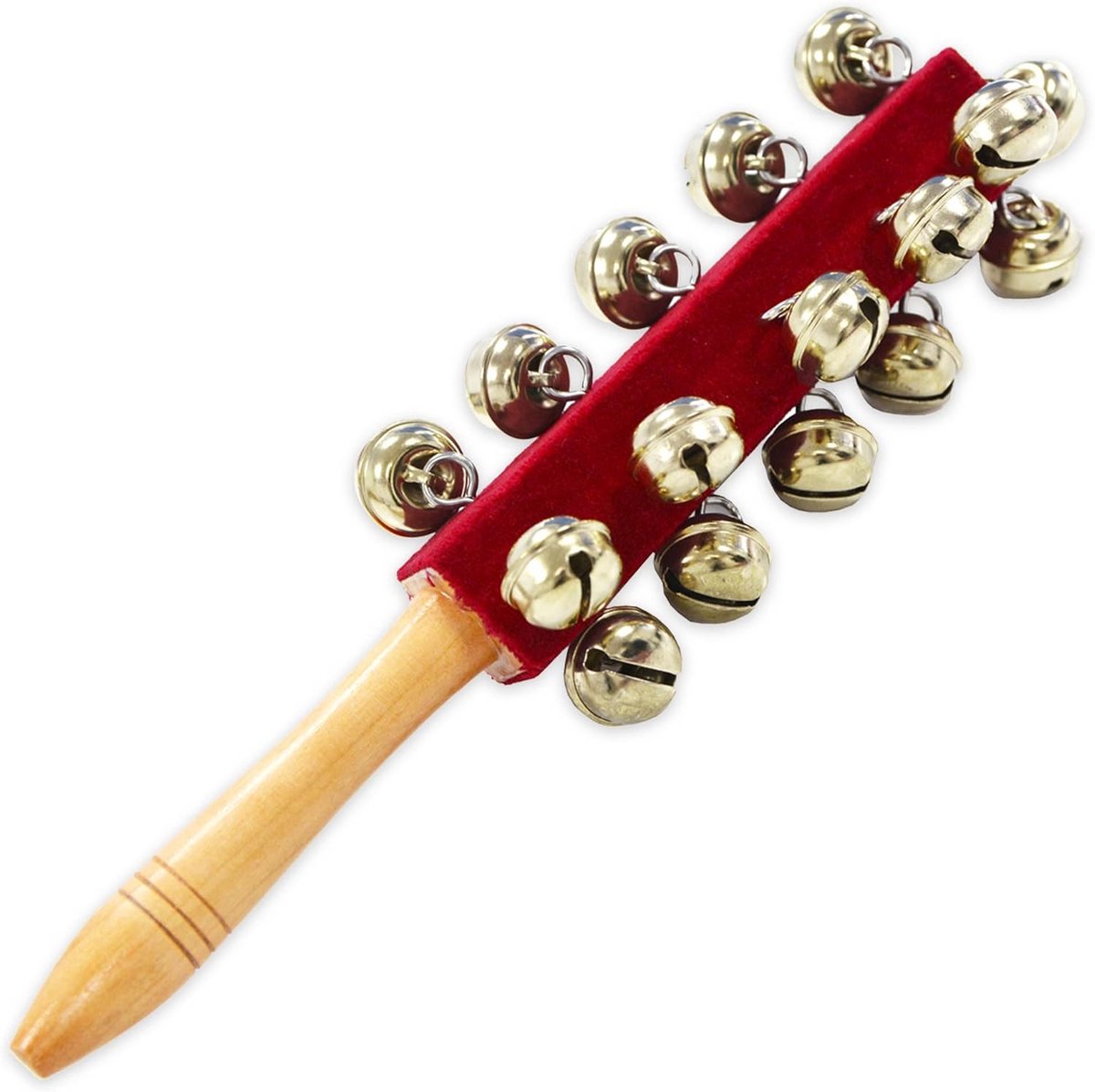 Slagwerk Sleigh Bell Stok met 21 Bellen en Houten Handvat