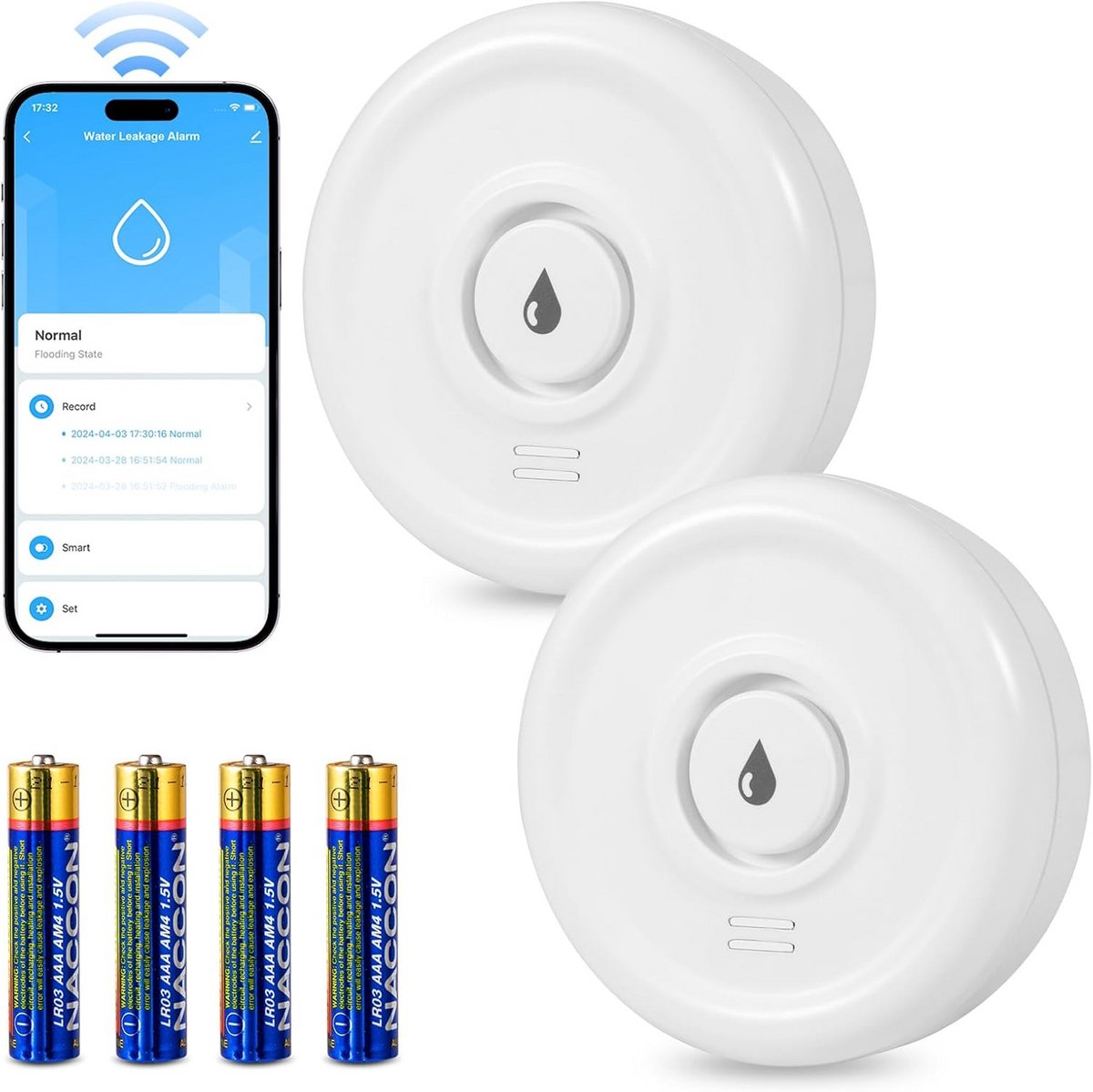 Slimme Wifi Watermelder Set (2 Stuks) - 100dB Alarm & App Notificatie voor Thuis