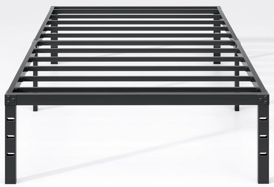 EMODA 46 cm Hoge Bedframe 160x190 cm, Zwaar Belastbaar Metalen Platform Tweepersoonsbedframe met Stalen Lattenondersteuning, Grote Opslag Onder Bed, Geluidsvrij, Eenvoudige Montage, Zwart