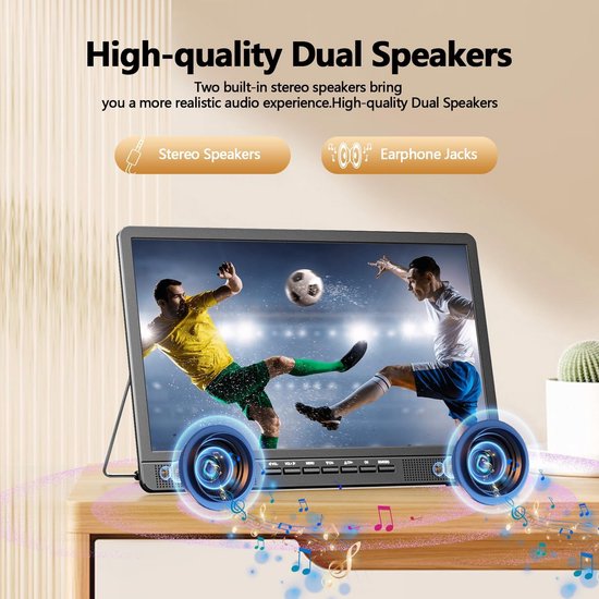 Draagbare 18 inch Mini LCD TV met DVB-T2/Tuner - HD 1080P - 12V voor Buiten, Camping & Keuken - USB/HDMI/AV — afbeelding 2