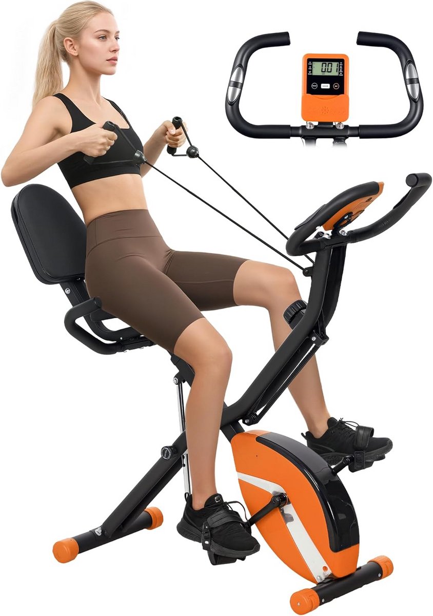 5-in-1 Opvouwbare Hometrainer met 8 Weerstandsniveaus, Hartslagmeter en Trainingsbanden